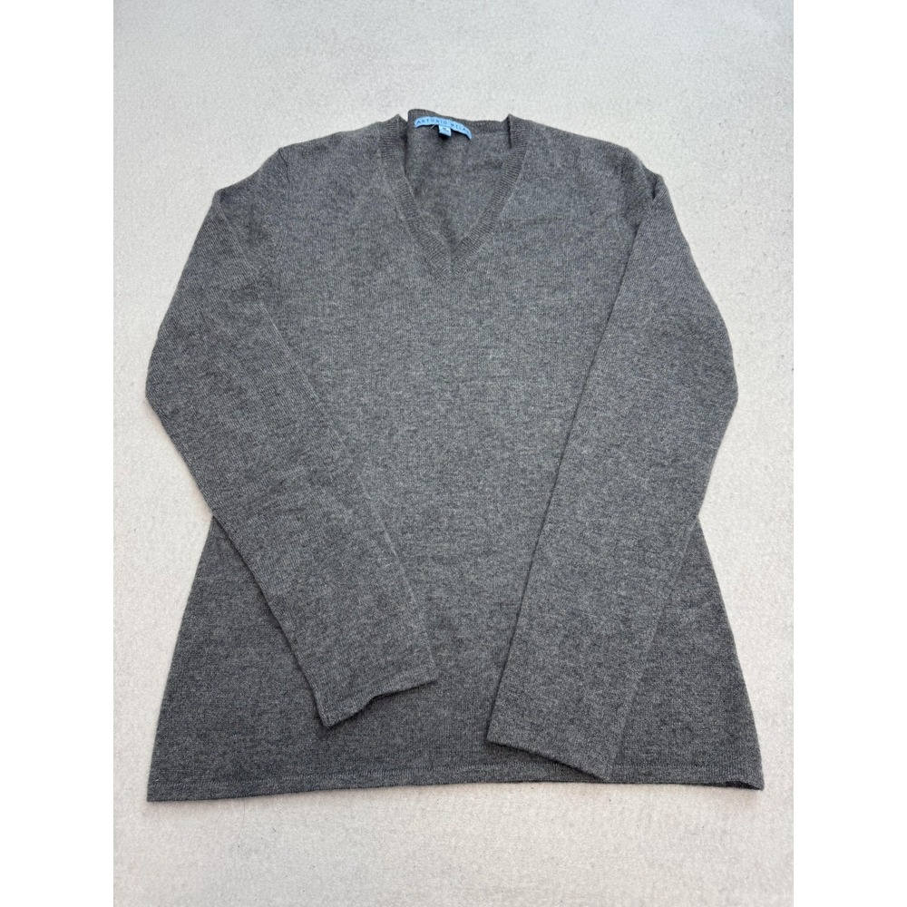 Antonio Melani Sweater Women's Medium Gray 100% Cashmere V Neck Pullover Knit